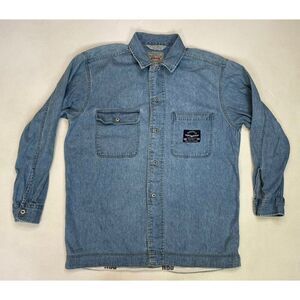 VINTAGE Nautica Workwear Denim Jean Shirt Men Medium Blue Long Sleeve 90s